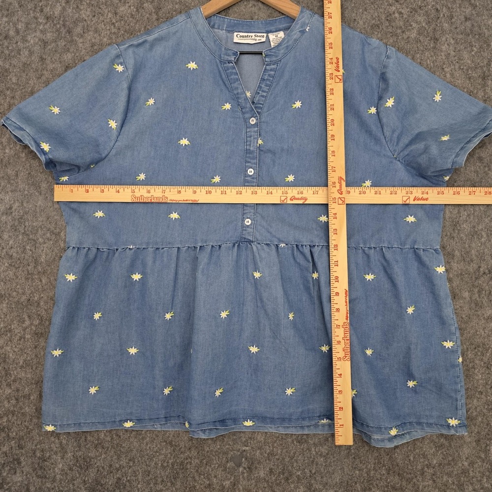 Country Store Blouse Womens 1X Blue Chambray Daisy Embroidered Henley Tunic - Picture 6 of 9